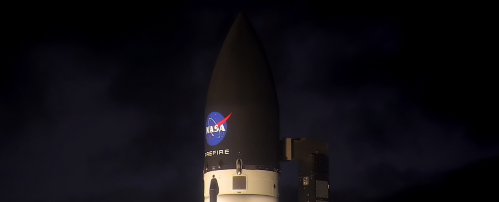 Photo of rocket carrying one of the PREFIRE CubeSats before launch.