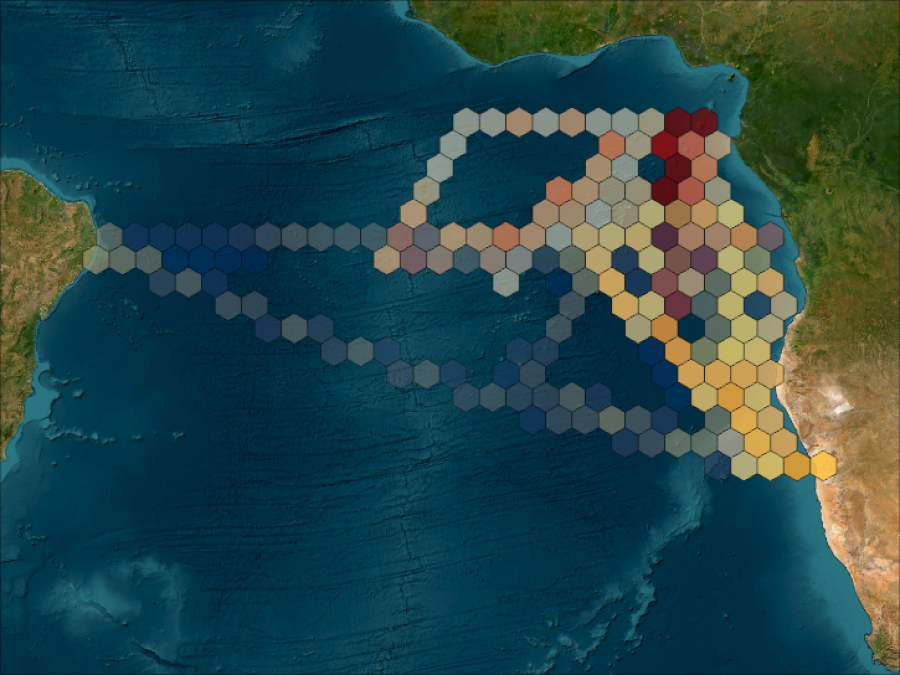 Satellite image marking locations that the ORACLES field campaign took measurements.